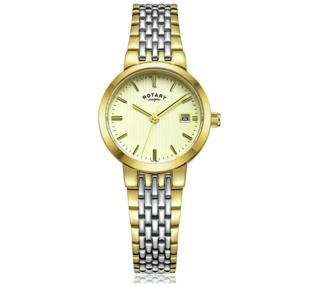 Rotary Ladies Quartz Gold & Silver Two Tone Bracelet Watch Lb03497 .