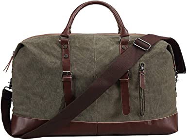 Amazon.com | Ulgoo Travel Duffel Bag Canvas Bag PU Leather Weekend .