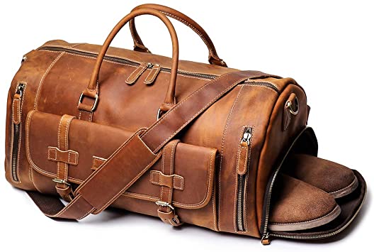Amazon.com | Leathfocus Leather Travel Duffel Bags, Mens Carry on .