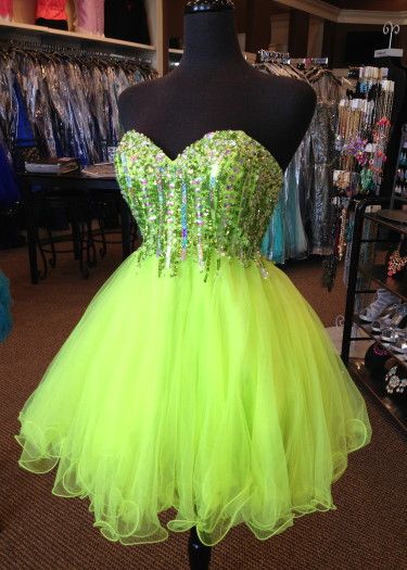 Short Homecoming Dress ! #homecoming #neon #raelynns #bling | Lime .