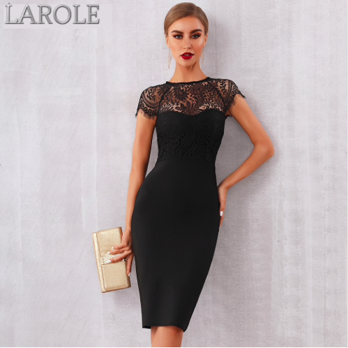 Elegant Midi Bodycon Little Black Dress - Available in Black .