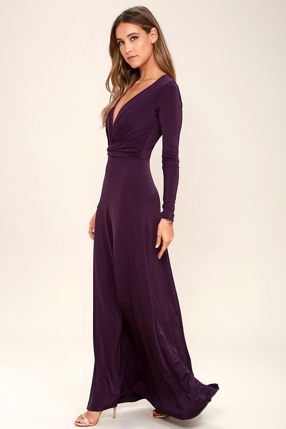 Chic-quinox Plum Purple Long Sleeve Maxi Dress | Purple long .