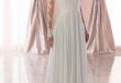 Illusion Long Sleeve V-neckline Sheath Wedding Dress With Beading .