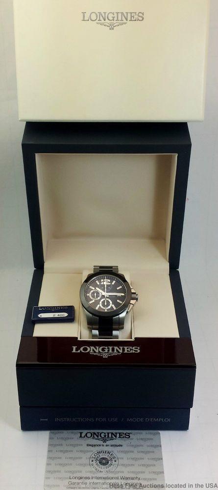 Longines Conquest Ceramic Steel Automatic Chronograph Watch Box .