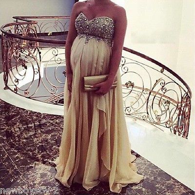 Crystal Beaded Pregnant Evening Dress Long Prom Pageant Maternity .