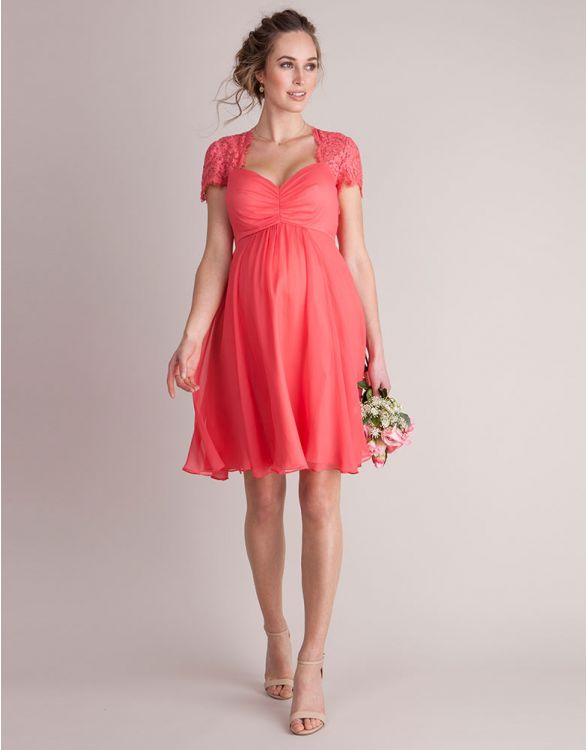 Coral Silk & Lace Maternity Cocktail Dress | Seraphi