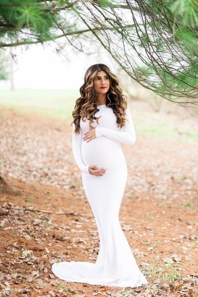 White Spandex Maternity Dresses with Long Sleeves – loveangeldre