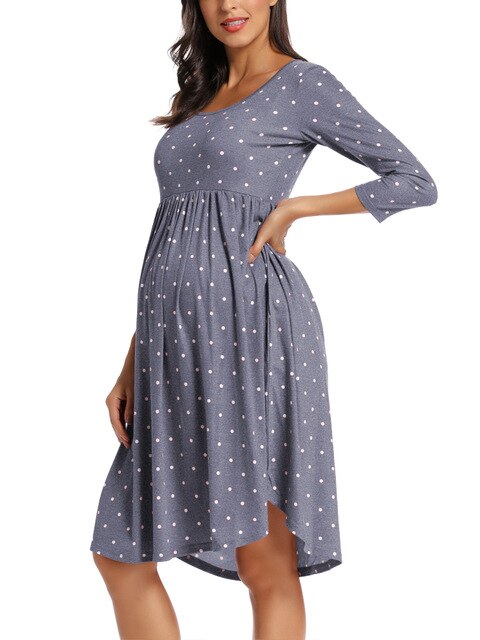 Women's Casual Maternity Dress Long Sleeve Knee Length Polka Dot .