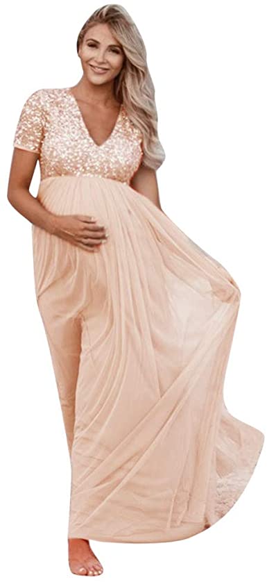 Beyonds Maternity Dresses Sequin V-Neck Short Sleeve Photography .