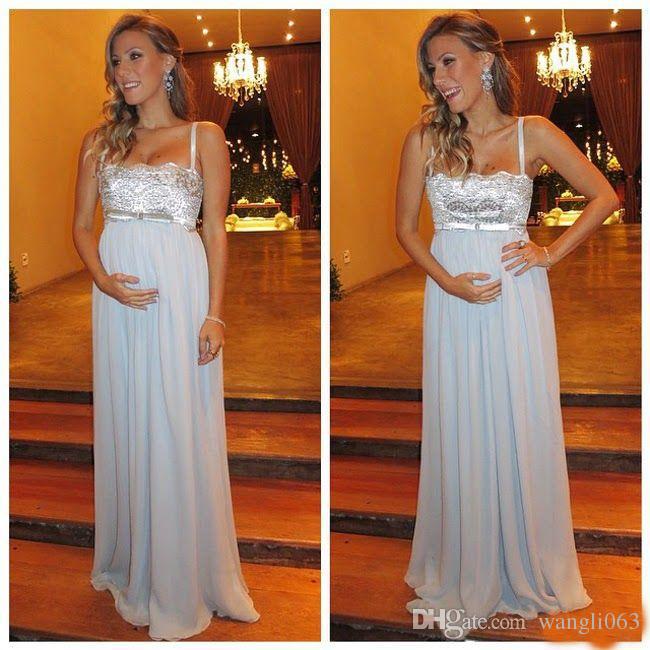 Sexy Maternity Evening Dresses Spaghetti Chiffon Beaded Lace .