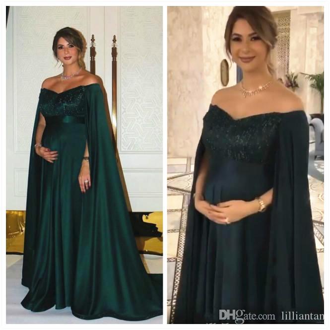 Dark Green Pregnant Maternity Evening Dresses With Cape Off .