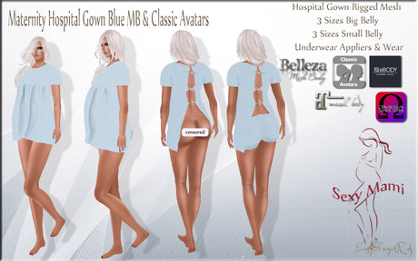 Second Life Marketplace - Sexy Mami - Maternity Hospital Gown Blue .