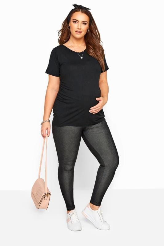 BUMP IT UP MATERNITY Black Jeggings With Comfort Panel plus size .