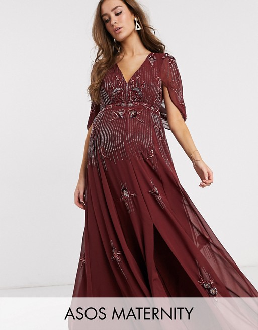 ASOS DESIGN Maternity maxi dress with linear sequin and floral .