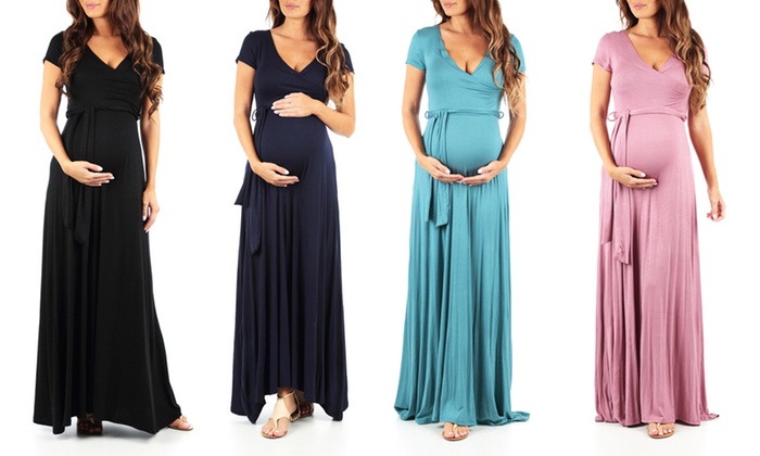 Women's Maternity Short-Sleeve Maxi Dress with Belt | Group