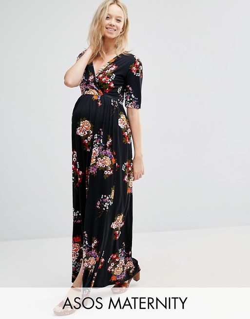 ASOS Maternity Maxi Dress With Wrap Front in Floral Print | AS
