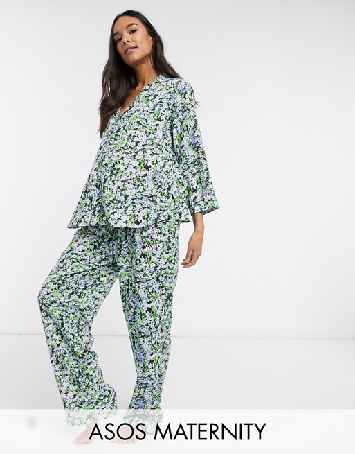 ASOS DESIGN Maternity ditsy floral traditional pyjama set in 100 .