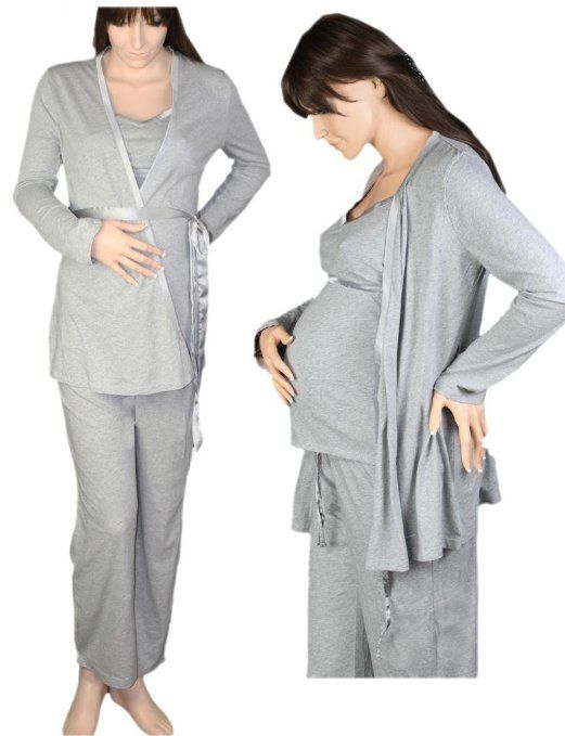 Maternity Pyjamas Set Easy Feed with Dressing Gown: Amazon.co.uk .