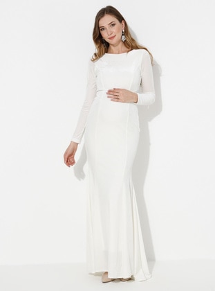 White - Fully Lined - - Crew neck - Maternity Evening Dre