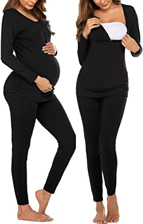Ekouaer Women's Button Down Nursing Thermal Underwear Maternity .