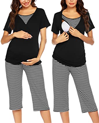 Ekouaer Delivery/Labor/Nursing Maternity Pajamas Capri Set for .