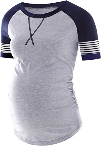 Women's Maternity Shirts Short&Long Sleeve Side Ruched Pregnancy .