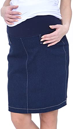 Mija – Denim Jeans Maternity Skirt with Pregnancy Jersey Panel .