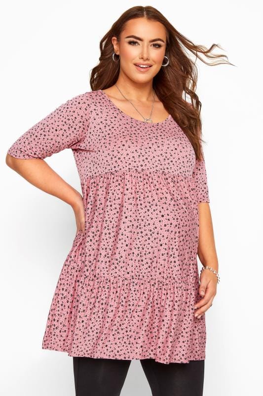 BUMP IT UP MATERNITY Pink Ditsy Floral Tiered Smock Tunic | Yours .