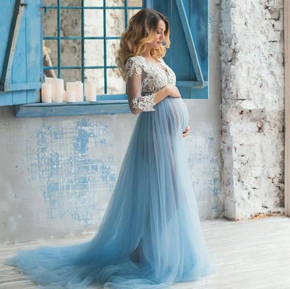 Gitty Baby Blue Maternity Dress Tulle Maternity Gown Lace | Etsy .