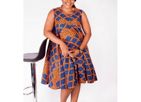 Sleeveless A-shaped African Print maternity dress - RMMaterni