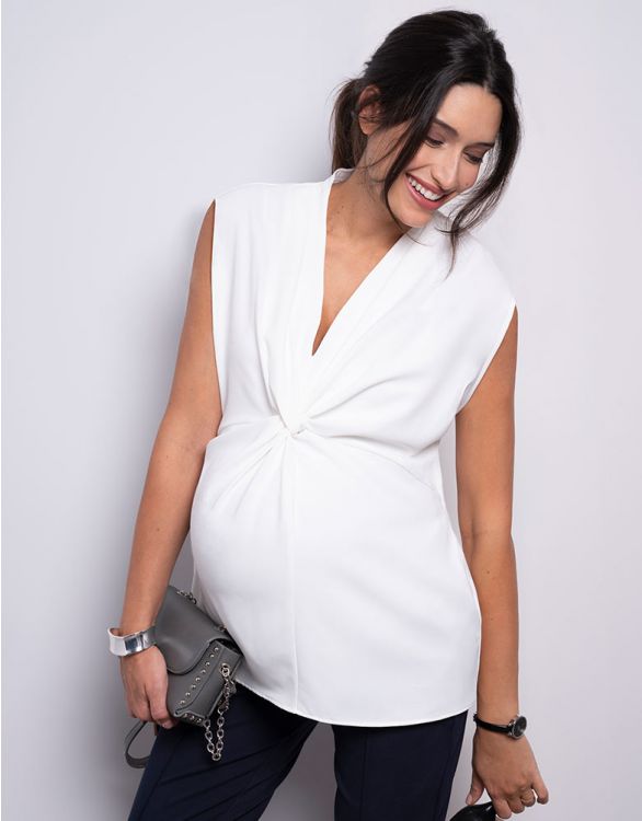 Cream Twist Short Sleeve Maternity Blouse | Seraphi
