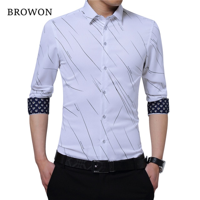 BROWON New Arrival Plus Size Mens Formal Shirts Meteor Print Long .