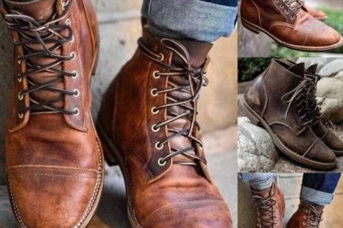 Retro Men's Leather Martin Boots Combat Lace Up Military Army .