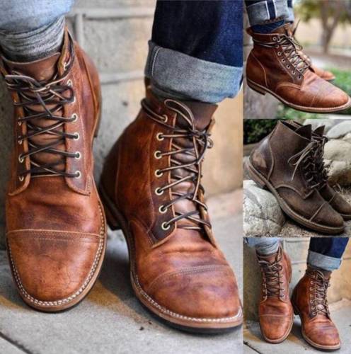 Retro Men's Leather Martin Boots Combat Lace Up Military Army .