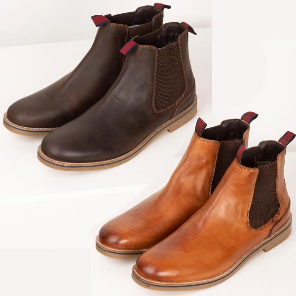 Men's Leather Chelsea Boots Smart Casual Slip On Brown Ankle Boots .