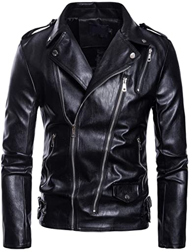 AOWOFS Men's Faux Leather Jacket Motorcycle Lapel Bomber Punk .