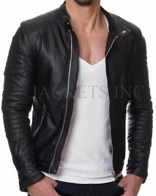 New Men's Genuine Lambskin CASUAL Leather Jacket Black Slim fit .