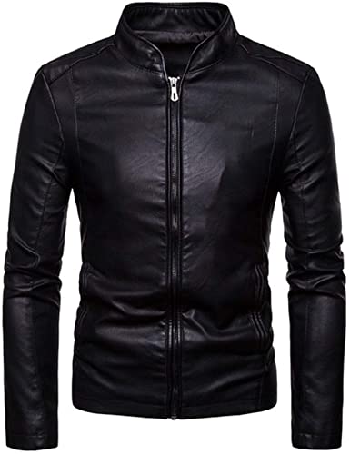 Amazon.com: Men Leather Jackets Men's Korean Style Slim Collar Pu .
