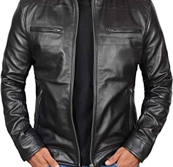 Genuine Black Leather Jacket Men - Lambskin Lightweight Mens .