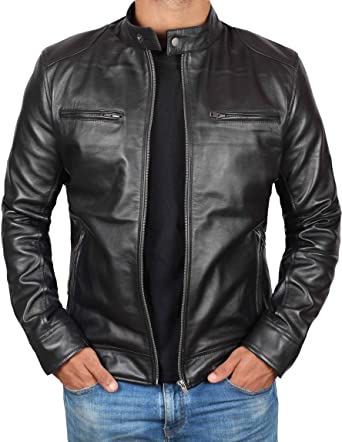 Genuine Black Leather Jacket Men - Lambskin Lightweight Mens .