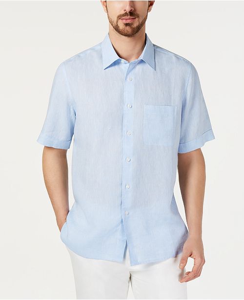 Tasso Elba Men's Cross-Dye Short Sleeve Linen Shirt, Created for .