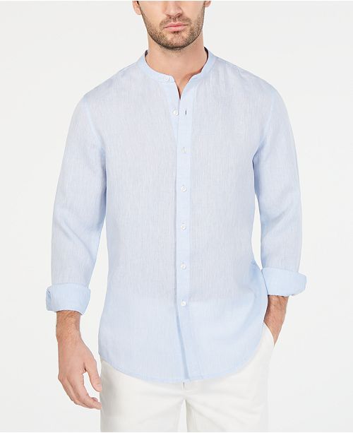 Tasso Elba Men's Banded Collar Linen Shirt, Created for Macy's .