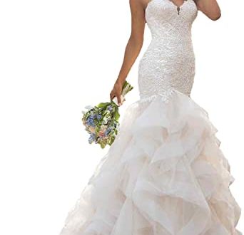 Amazon.com: Long Mermaid Wedding Dress with Ruffle Skirt Elegant .