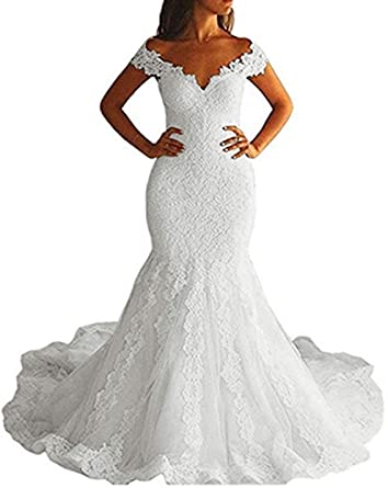 TTYbridal Off Shoulder Mermaid Wedding Dress Long 2019 Lace Bridal .