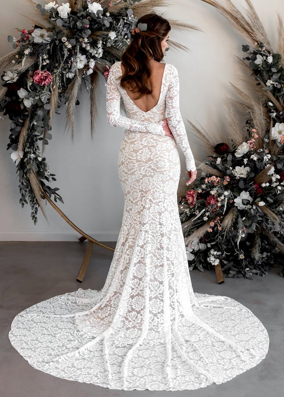 Lace Wedding Dress Mermaid Wedding Dress Open Back Wedding | Et
