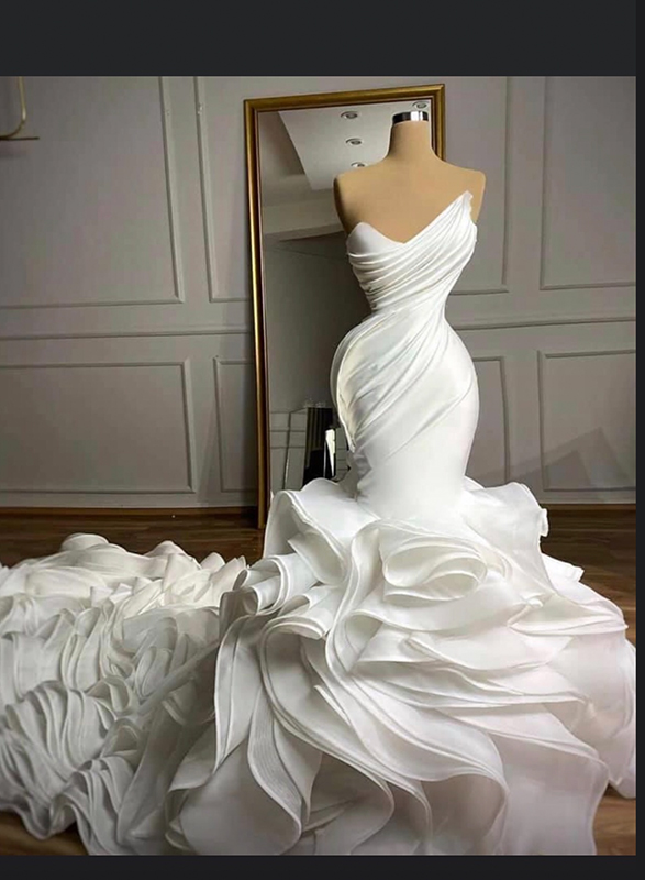 F0023 Customize gorgeous organza mermaid wedding dress