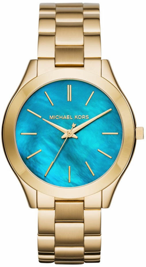 Women's Michael Kors Slim Runway Blue And Gold Watch MK34