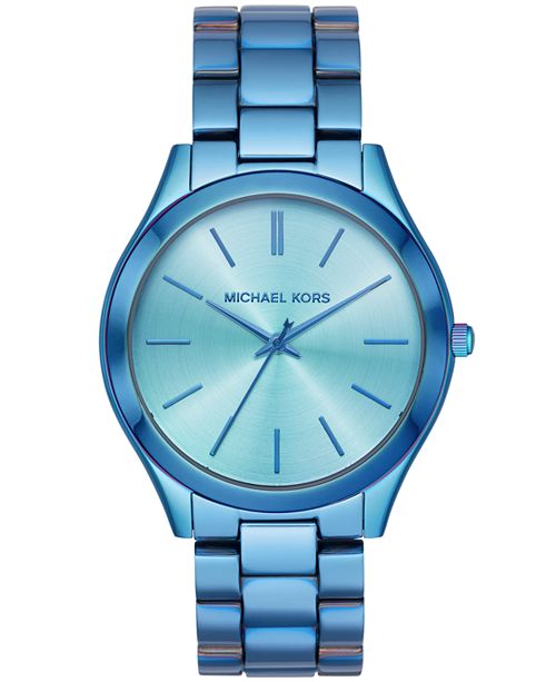 Michael Kors Women's Slim Runway Iridescent Blue IP Stainless .