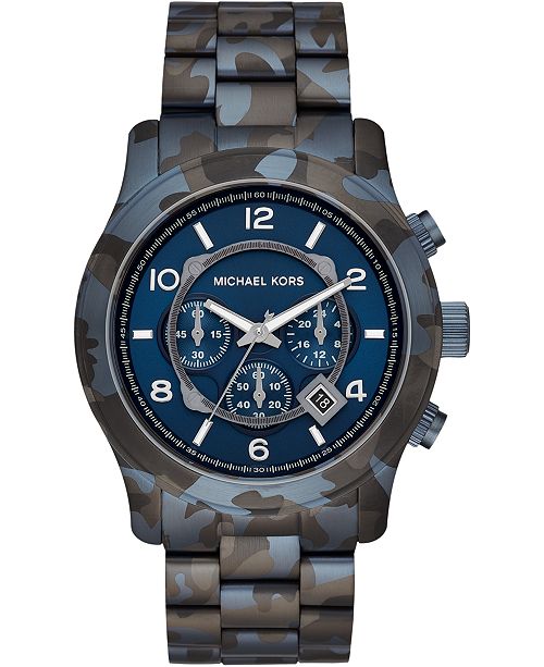 Michael Kors Men's Chronograph Runway Blue Camouflage .