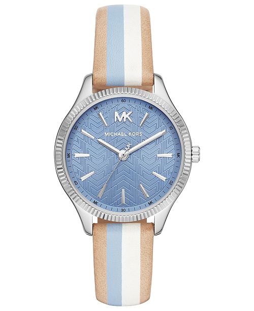 Michael Kors Women's Lexington Striped Leather Strap Watch .